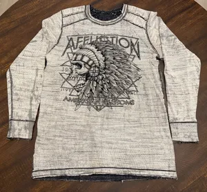 Affliction Reversible Thermal Shirt Mens XL Gray Long Sleeve Y2K Cyber thumbnail 1