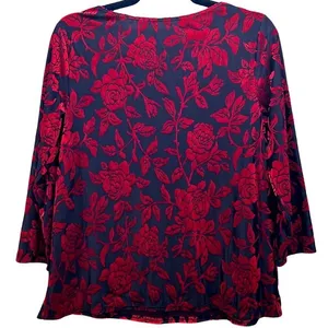 Cato 90s Womens Top Small Whimsigoth ‎ Goth Red Dark Romantic Velvet Burnout thumbnail 2