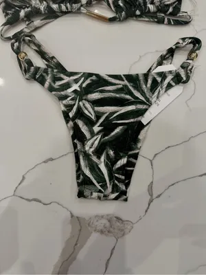 Dark Geeen & White Leaf Print Triangle Bikini Set NWT Green thumbnail 2
