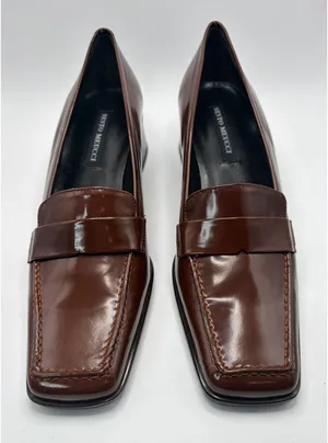 Sesto Meucci Sissy Tan Calf Leather Square Toe Block Heel Penny Loafers Size 8N thumbnail 1