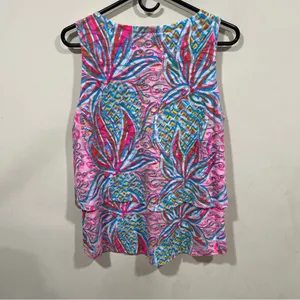 ANTHONY'S RESORT WEAR Floral Sleeveless Layered Tunic V-Neck Top Size medium EUC thumbnail 6