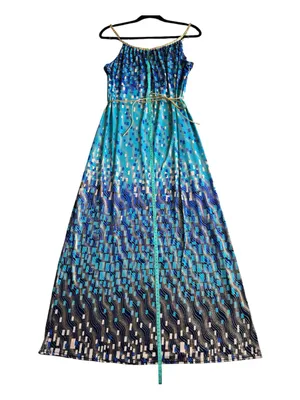 Women's size S dress with a blue mosaic print; no side slits. thumbnail 3
