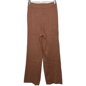 Womens Abercrombie & Fitch Soft AF Brown Tan Ribbed Knit Wide Leg Pants Size M thumbnail 2