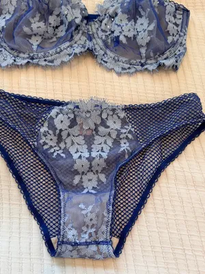 Victoria's Secret Blue Floral Lace Underwire Bra & Panty Set NWOT 32DDD thumbnail 2