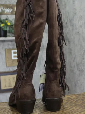NWT Universal Thread Tall Fringe Western Boots Cowgirl Chocolate Brown 8.5M thumbnail 6
