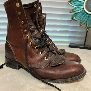 Santa Fe Boot Company Women's 7.5 Brown Leather Lace-Up Western Boots Vintage thumbnail 1