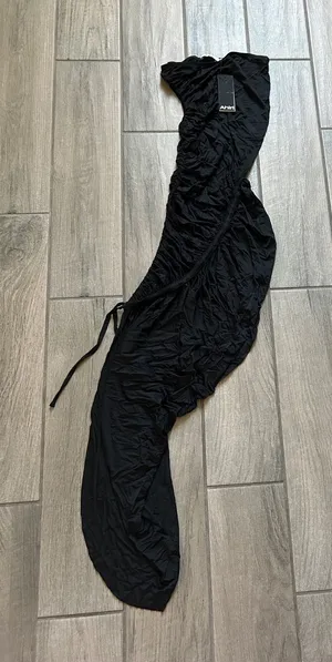 Black One-Shoulder Ruched Dress with Side Tie thumbnail 1