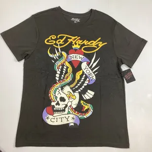 Ed Hardy Graphic T-Shirt Tee Gray Tattoo Skull Eagle Snake NYC Medium NEW! thumbnail 1