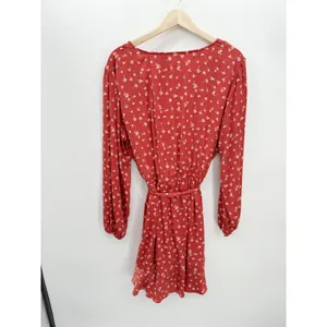 Lauren Conrad Dress Women XXL Red Microfloral Faux Wrap Knee Length‎ Satin Fall thumbnail 2