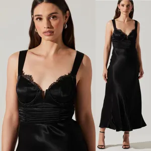 Astr Aeris Satin Lace Trim Maxi Dress Black Size Small Bustier Corset Whimsigoth thumbnail 2