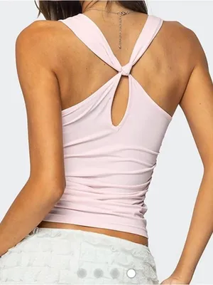 Edikted Liza Knotted Cowl Neck‎ Top Pink Small Y2K Barbiecore Balletcore Ruched thumbnail 2