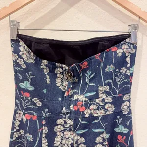 En Saison Opal Denim Floral Strapless Midi Dress Navy Blue Size Small NWT thumbnail 7