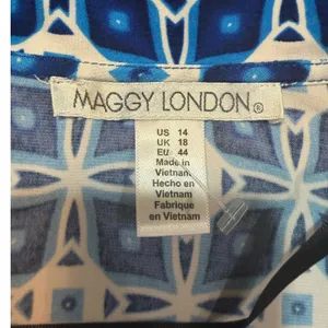 Maggy London Size 14 Blue Geometric Faux Wrap Stretch Career Dress thumbnail 9