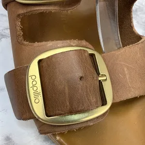 Birkenstock Papillio Brown Oil Leather Nora Big Buckle Wedge Sandal Size 39 8.5 thumbnail 2