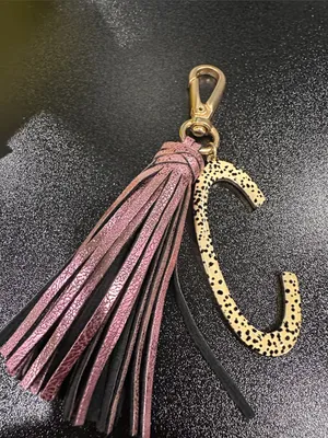 Anthropologie Gold 'C' Initial Keychain with Pink Metallic Tassel thumbnail 2