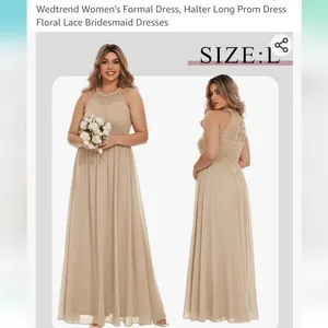 Formal cream color maxi halter Long Prom/ bridesmaid wedding dress size… thumbnail 2