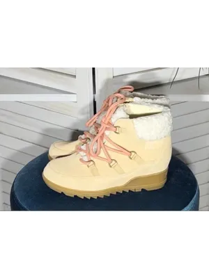NWT Sorel Elvie cozy lace up Ankle boot waterproof tan suede sherpa booties sz 8 thumbnail 3