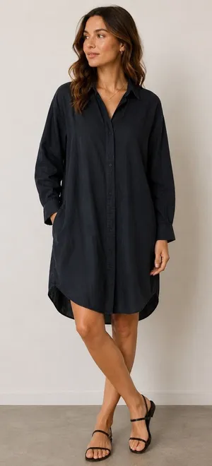 ASSEMBLY LABEL Black Cotton Shirt Dress Minimalist Button‎ Front Long Sleeve 8 thumbnail 1