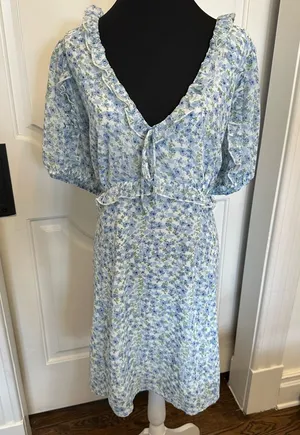 Arula B Short Sleeve Floral Blue Dress Bohemian Flowy Plus Size Altar’d State thumbnail 1
