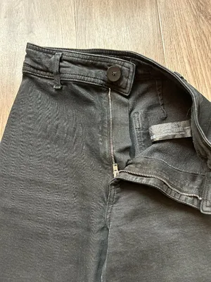 Zara The Marine Straight Wide Leg Raw Hem Jeans in Black Size 0 thumbnail 8