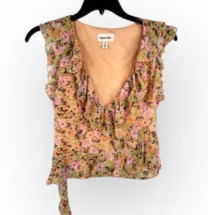 One Edit Nordstrom Floral Ruffle Sleeveless V-Neck Crop Top Blouse Sz XS thumbnail 11