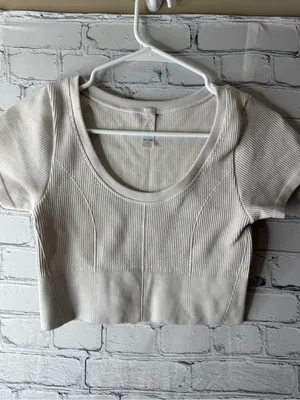 Offline by aerie Ribbed Scoop Neck Crop Top - Cream medium thumbnail 2