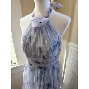 Dessy Collection 3131 Halter Tulle Floral Bridesmaid Maxi Dress Blue 10 NWT thumbnail 11