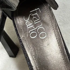 Franco‎ Sarto Womens Black Shimmer Square Toe Flare Heel Ankle Strap Sandals 8M thumbnail 4