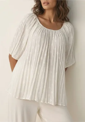 SÉZANE Romy Embroidered Pleated Blouse, Navy, FR46/US14 thumbnail 1