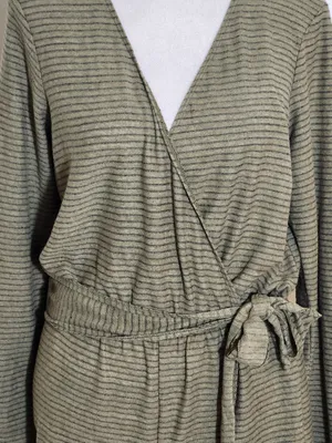 Billabong Womens Olive Green Stripe Long Sleeve Romper Shorts Size Medium Flaw thumbnail 2