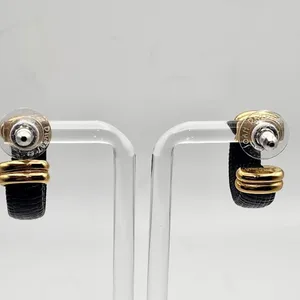 Joan Rivers Black Snakeskin Textured Hoop Earrings with Gold Accents thumbnail 5