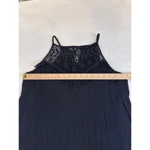 Maurices Womens XL Black Crochet Lace Bib Halter Dress Boho Rayon Gauze Lined thumbnail 4