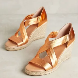 Anthropologie Pinaz‎ Espradilles Gold Copper Metallic Strappy Summer Heel 40 thumbnail 1