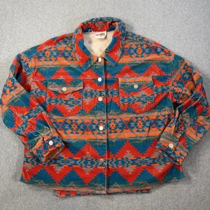 Savanna Jane Women's 1X Corduroy Shirt Jacket Western Aztec Red Blue Orange thumbnail 1