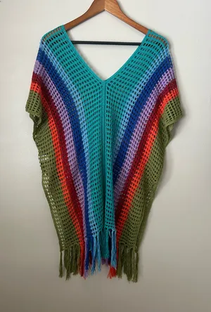 Rainbow crochet poncho shirt Multiple thumbnail 1