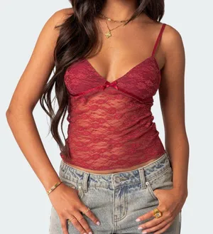 Edikted Sheer Lace Tank Top thumbnail 1