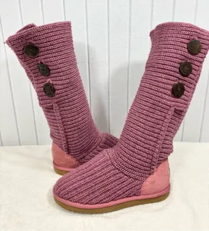 UGG Tall Cardy Knit Button Boots in Mauve Pink size 8 thumbnail 1