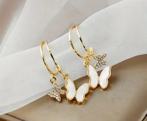 18K Gold Butterfly Pendant Hoop Earrings thumbnail 11