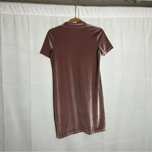 NWT‎ Madewell Pink Mock Neck Velvet Short Sleeve Shift Mini Dress Size XXS thumbnail 2