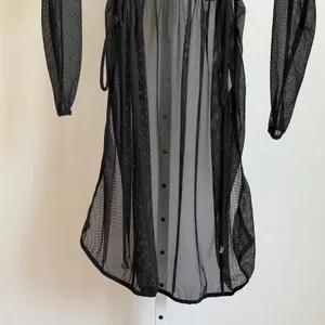 Mesh Beachy Relaxed Moody Goth Sheer Coverup Dress OS Black thumbnail 3