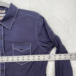Ariat Shirt Womens M Fitted Snaps‎ Western Purple white trim Cross accent - flaw thumbnail 2