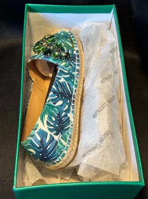 Lauren Lorraine Espi Green Tropical Palm Leaf Crystal‎ Espadrille Flats Mens 6 thumbnail 1