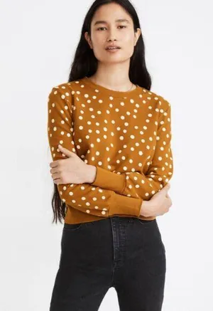 Madewell Banded Long Sleeve Crewneck Pullover Sweatshirt in Inkwell Dots Sz M thumbnail 1