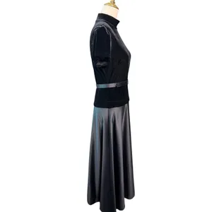 Vintage 80s Bari Jay Black Velvet Satin Belted Peplum Midi Cocktail Dress 9/10 thumbnail 3