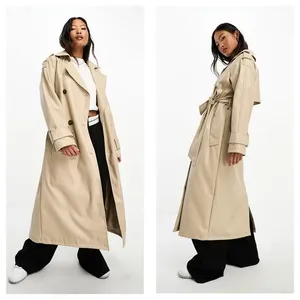 ASOS DESIGN Tan Faux Leather Trench Coat Size 12 Long Preppy Chic Minimalist thumbnail 2