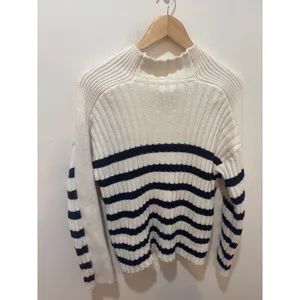 Abercrombie & Fitch Womens Cream Navy Striped Ribbed‎ Mock Neck Sweater Medium thumbnail 4