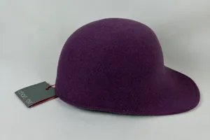 100% Wool Black Unisex Round Crown Hat Blocked Baseball Cap - Purple thumbnail 1