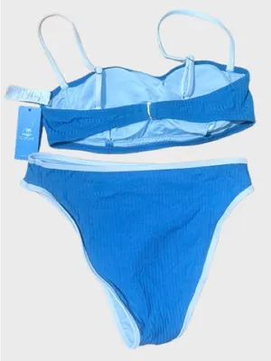 Cupshe Blue Ribbed Two-Piece Bikini with Light Blue Trim thumbnail 2