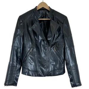 The Limited Moto Jacket Womens S Black Faux Leather Quilted Biker Gothic Punk thumbnail 2