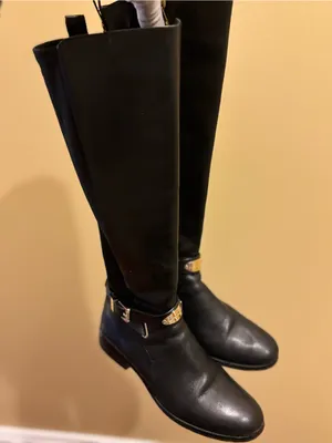 MICHAEL Michael Kors Black Leather Knee-High Boots with Gold Hardware thumbnail 3